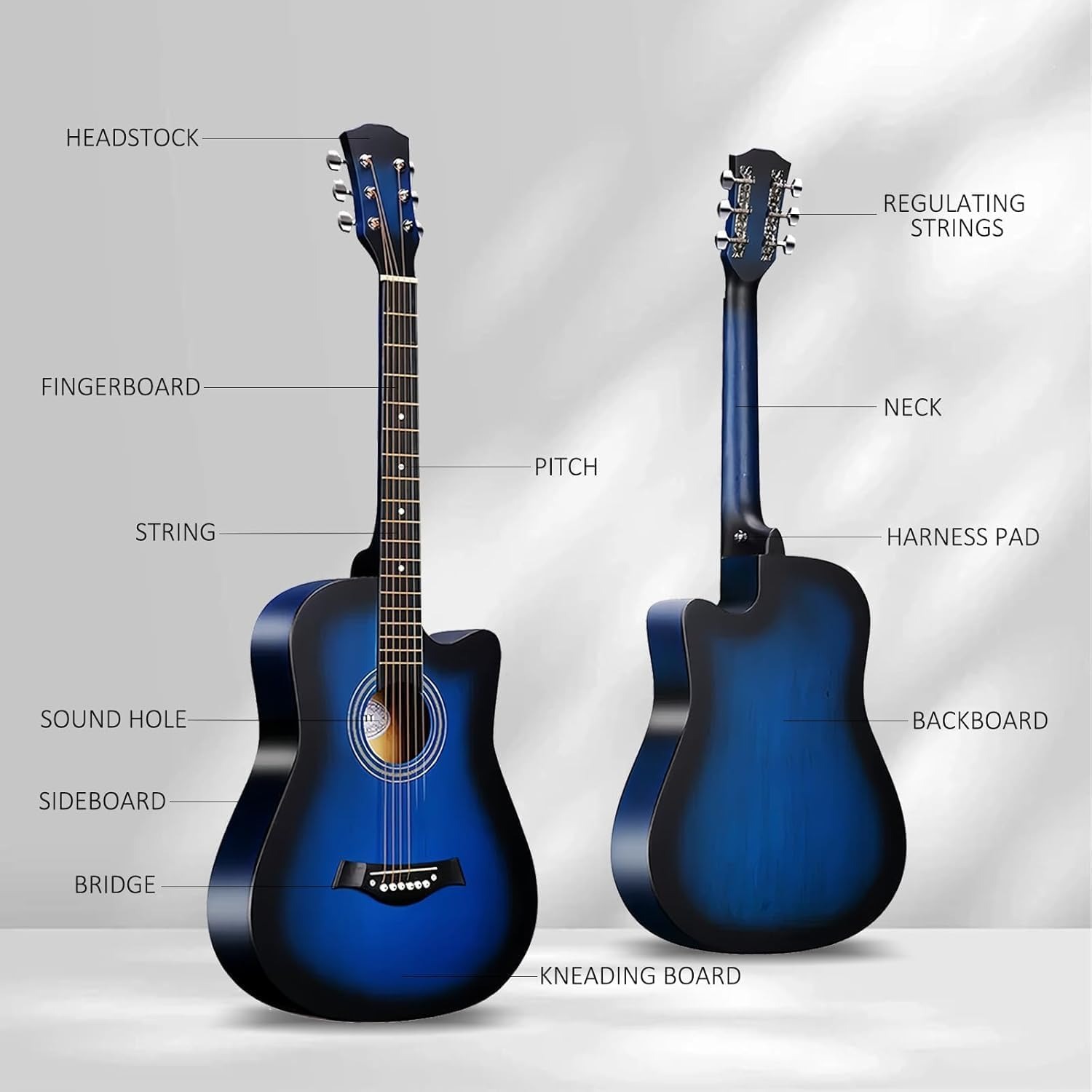 OMZZ 41-Inch Acoustic Guitar Starter Bundle, detail view