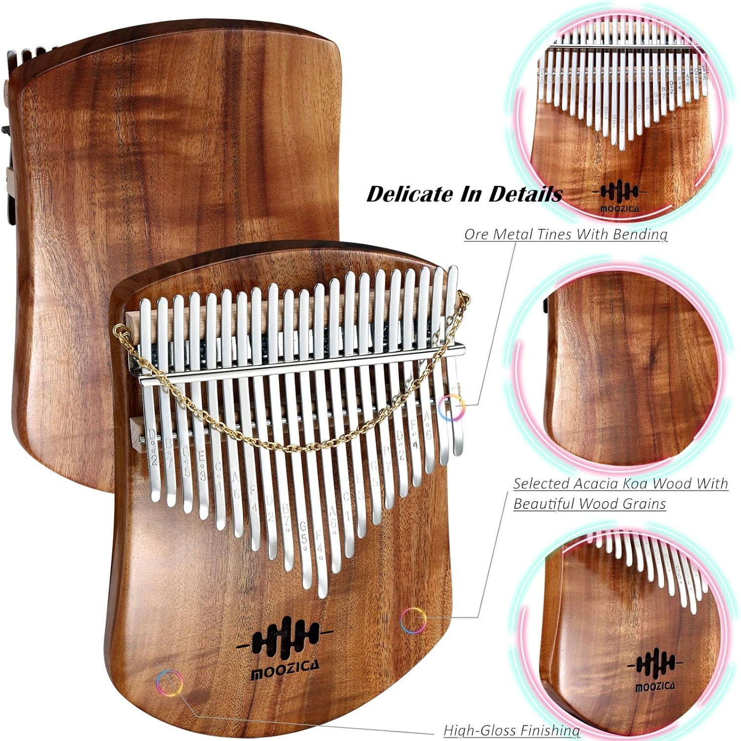 Moozica 21-Key Solid Koa Kalimba Thumb Piano