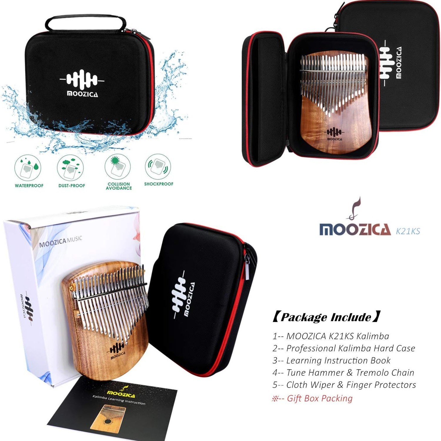 Moozica 21-Key Solid Koa Kalimba Thumb Piano