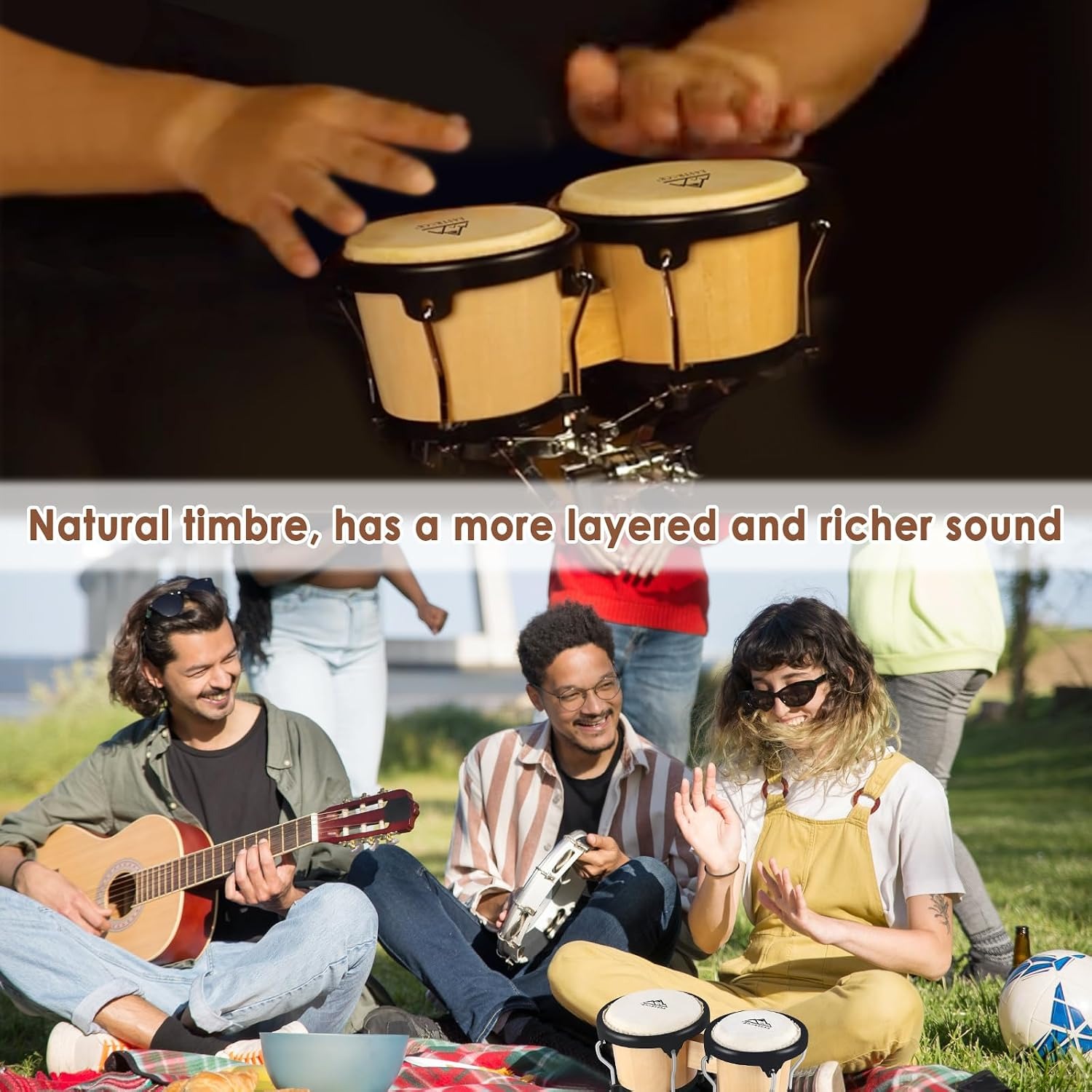 EASTROCK 4 and 5 Inch Tunable Wood Bongo Drum Set with Carry Bag: image 7