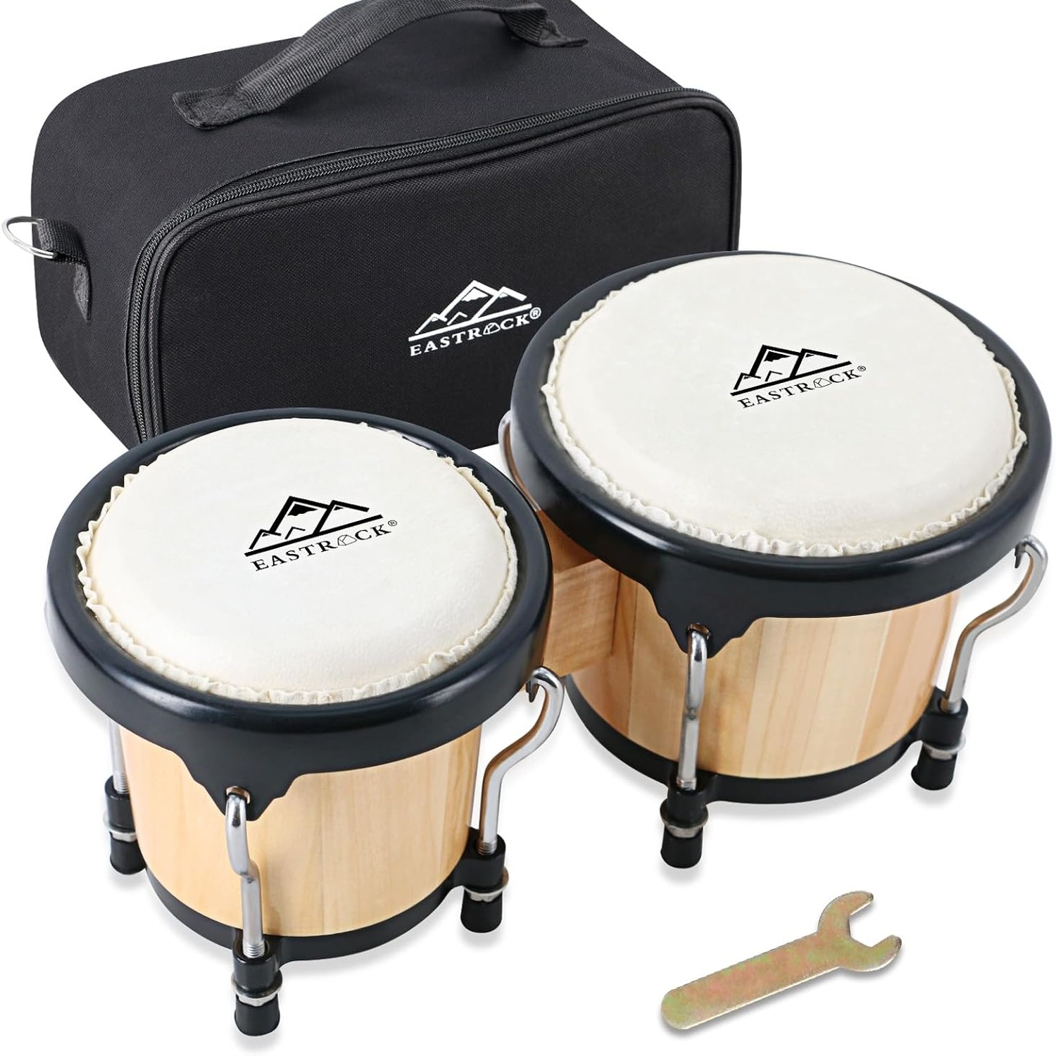 EASTROCK 4 and 5 Inch Tunable Wood Bongo Drum Set with Carry Bag