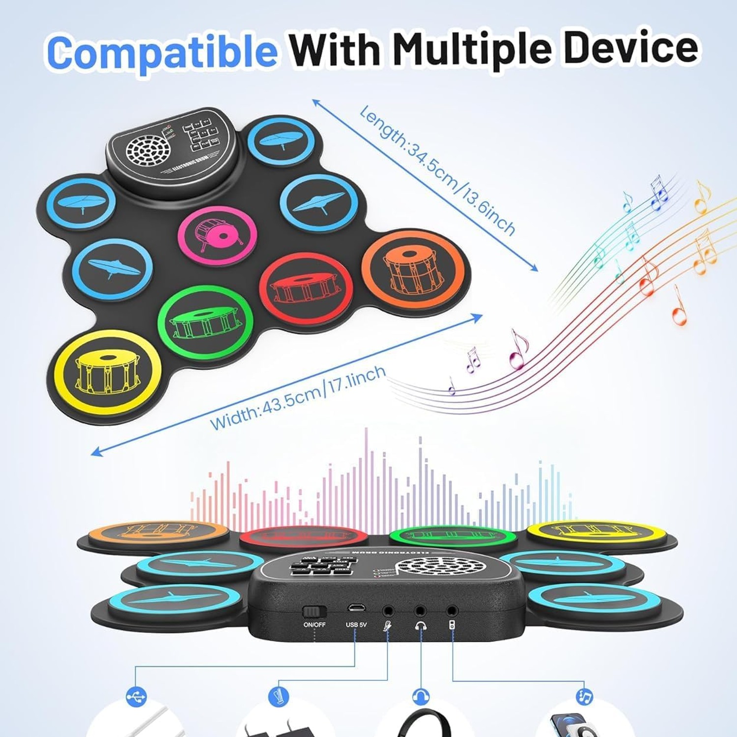 Kids Electronic Drum Pad with 9 Pads and Foot Pedals: image 3