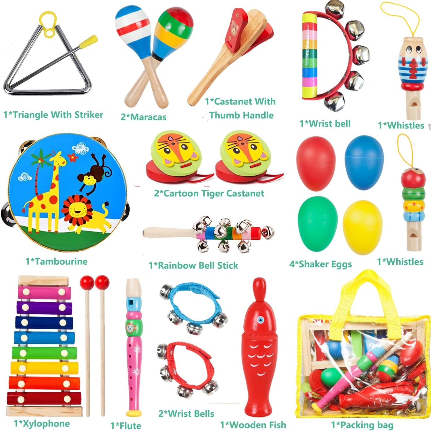 Kids Percussion Set with Wooden Xylophone