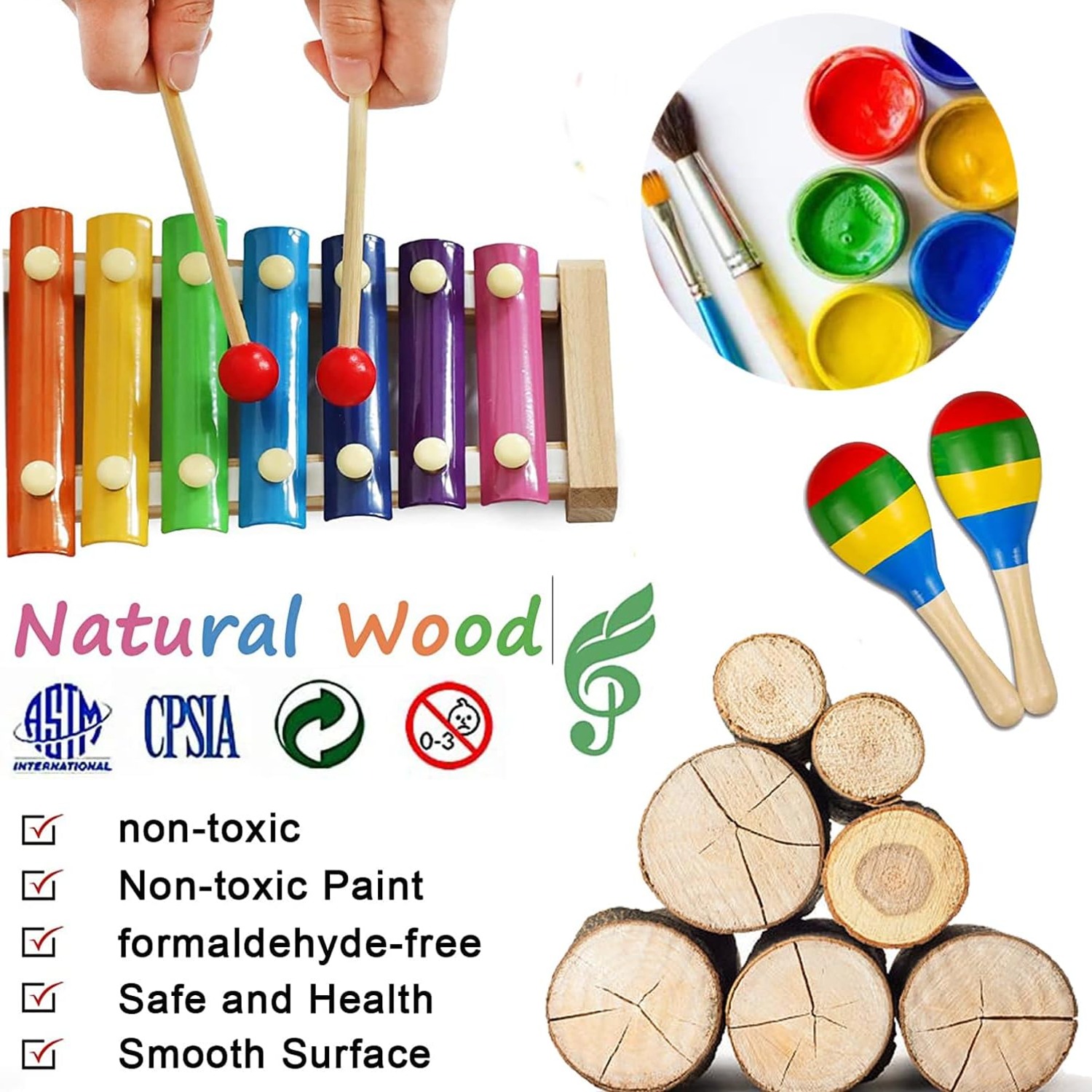Kids Percussion Set with Wooden Xylophone