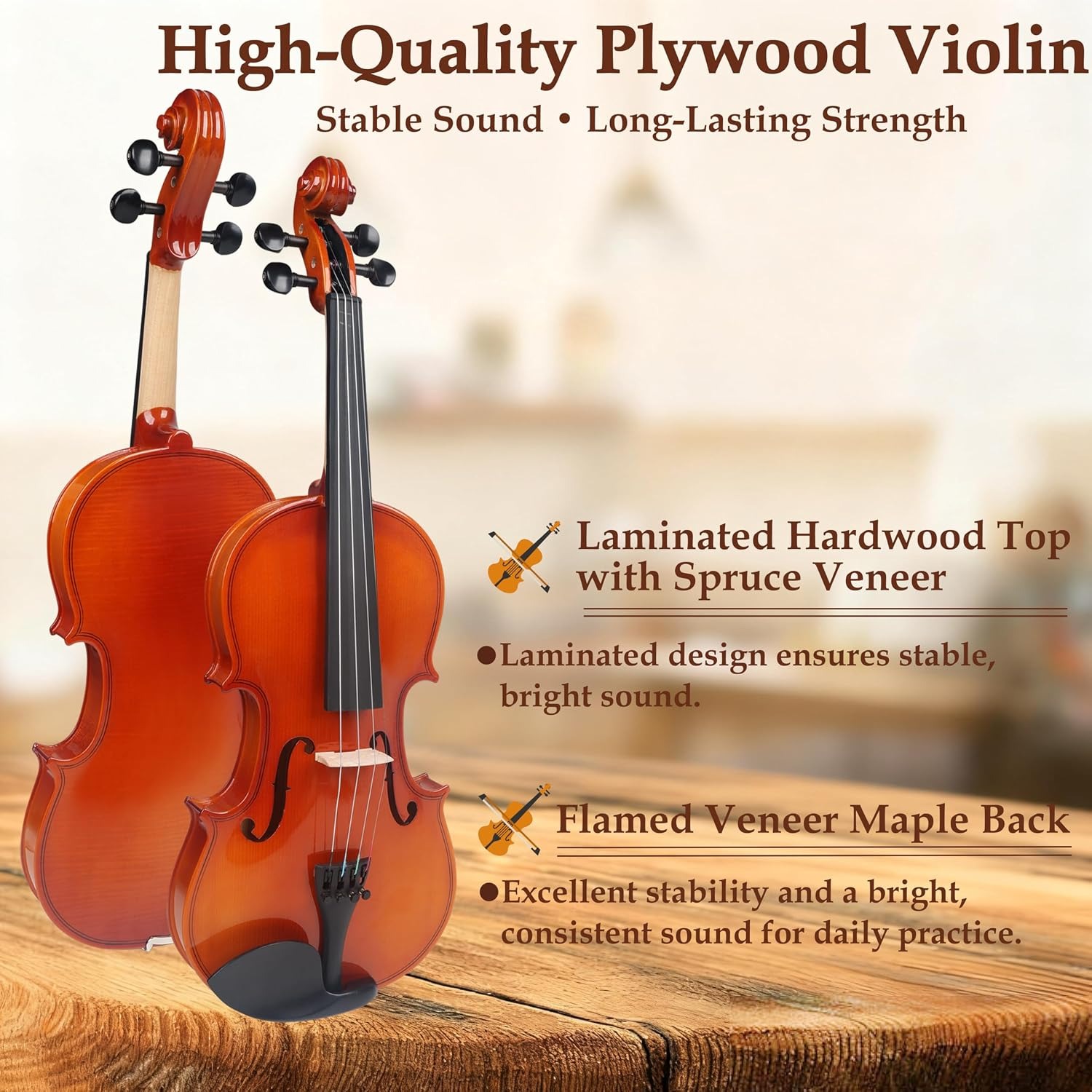 DIGERVY 4/4 Full Size Violin Kit with Case, Bow and Rosin: image 6